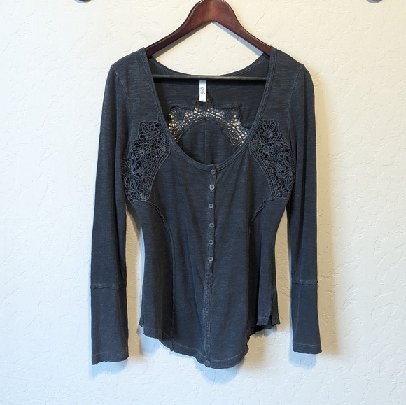 Free People Keepsake Long Sleeve Crochet Henley - Picture 3 of 7